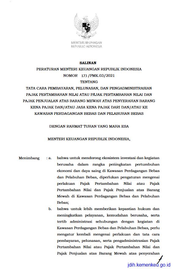 Peraturan Menteri Keuangan Nomor 173/PMK.03/2021