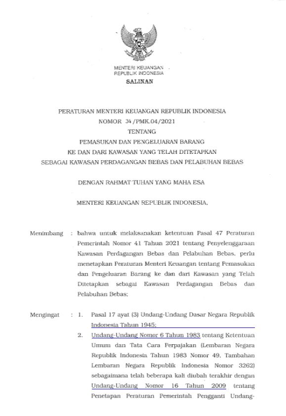 Peraturan Menteri Keuangan Nomor 34/PMK.04/2021
