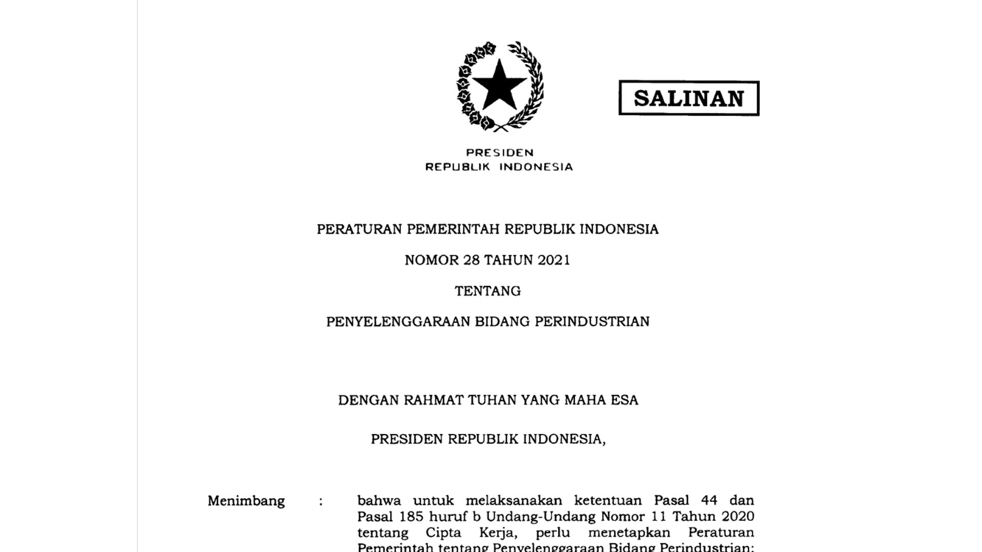 Peraturan Pemerintah Nomor 28 Tahun 2021