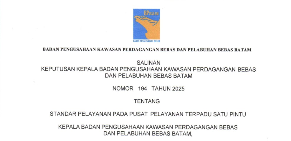Keputusan Kepala BP Batam Nomor 194 Tahun 2025