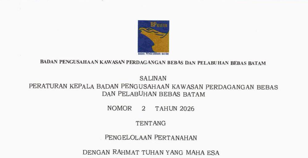 Peraturan Kepala Badan Pengusahaan Batam Nomor 2 Tahun 2026