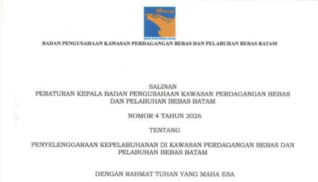 Peraturan Kepala Badan Pengusahaan Batam Nomor 4 Tahun 2026